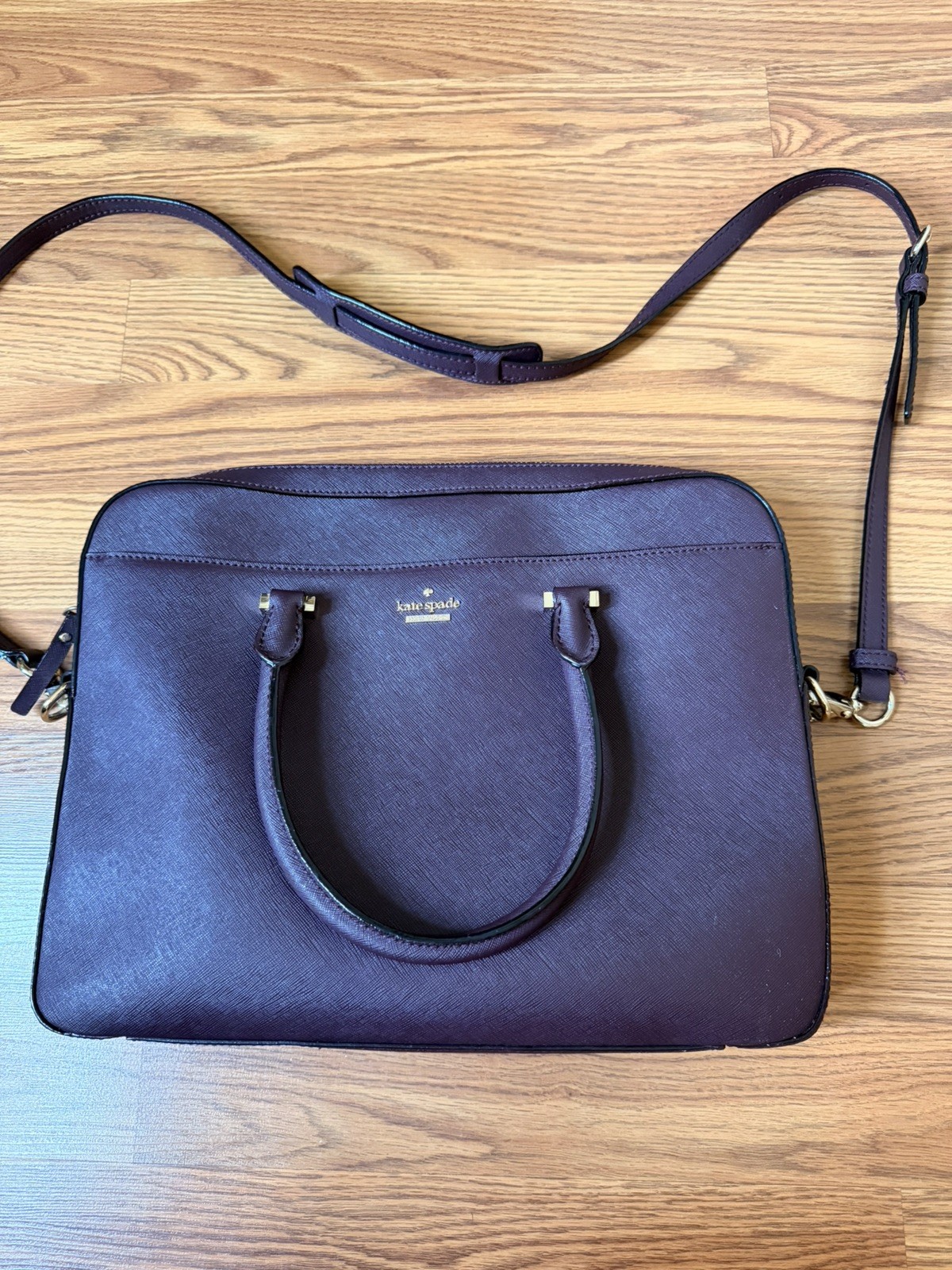 Kate Spade Saffiano Leather 13″ Laptop Bag Double Handles Shoulder Strap Plum