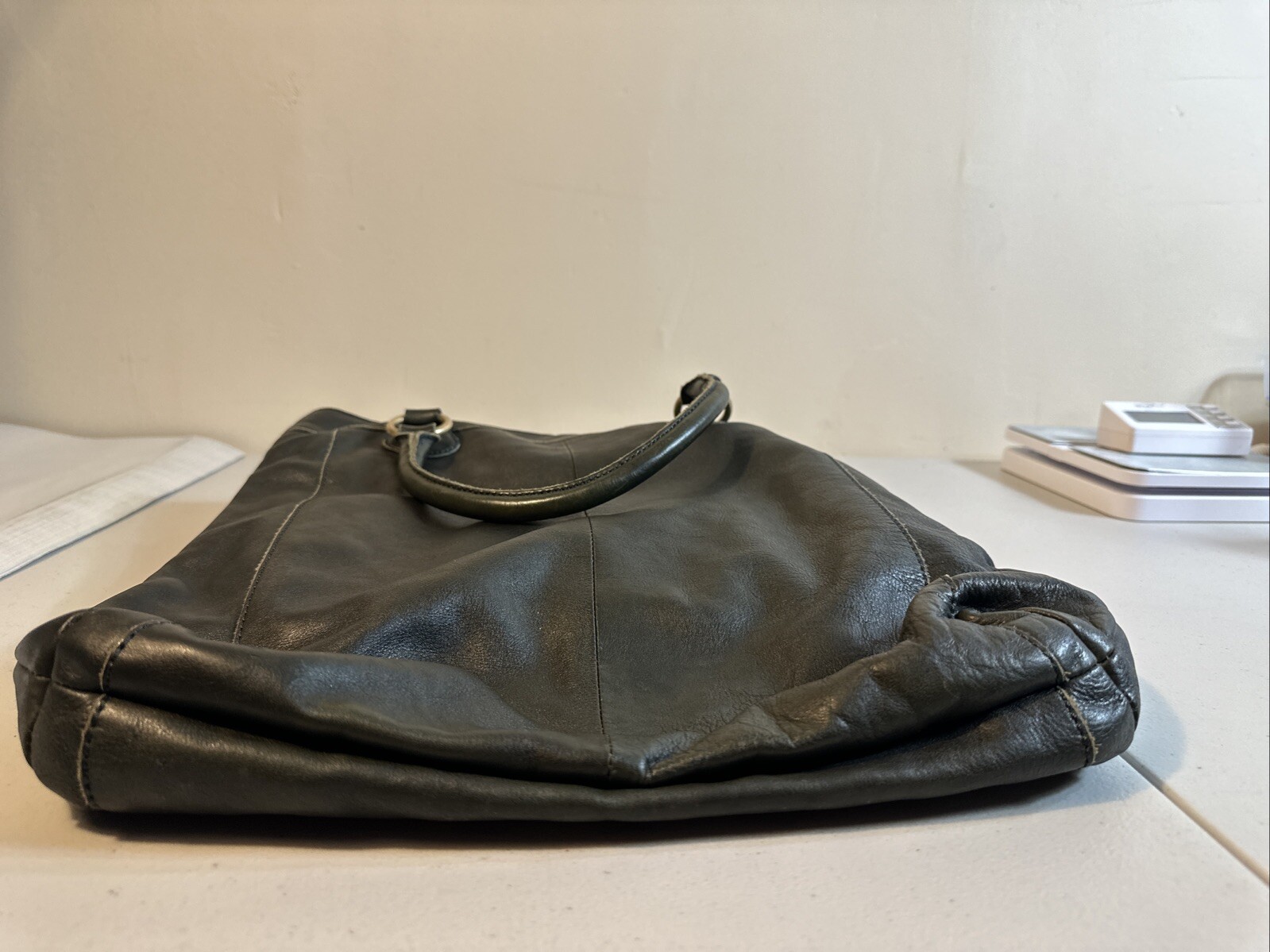 J.CREW Leather Jericho Large Olive Soft Leather Boho Tote Bag Purse Top Handle