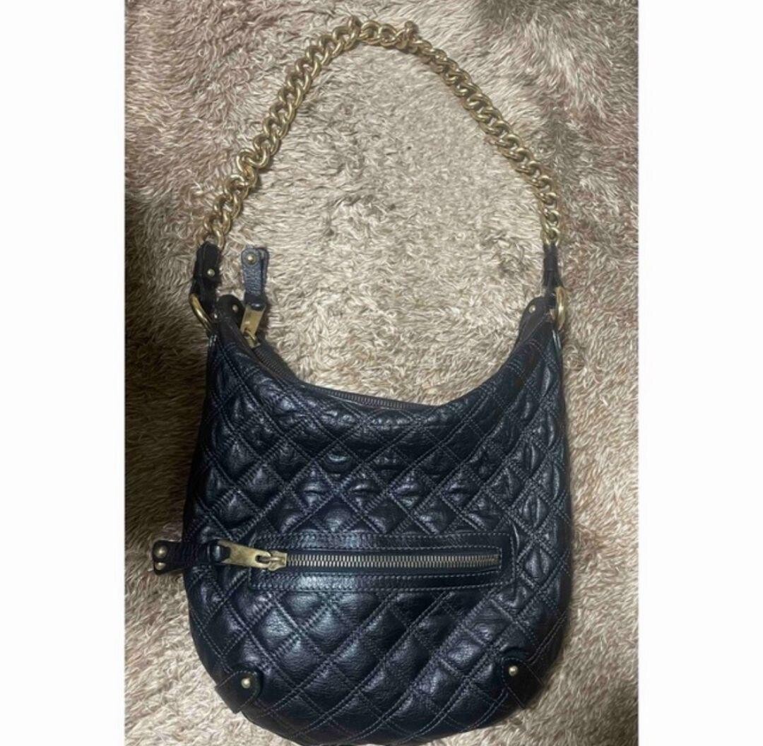 MARC JACOBS Black Quilted Leather Chain Shoulder Bag Crossbody 30cm Gold Strap