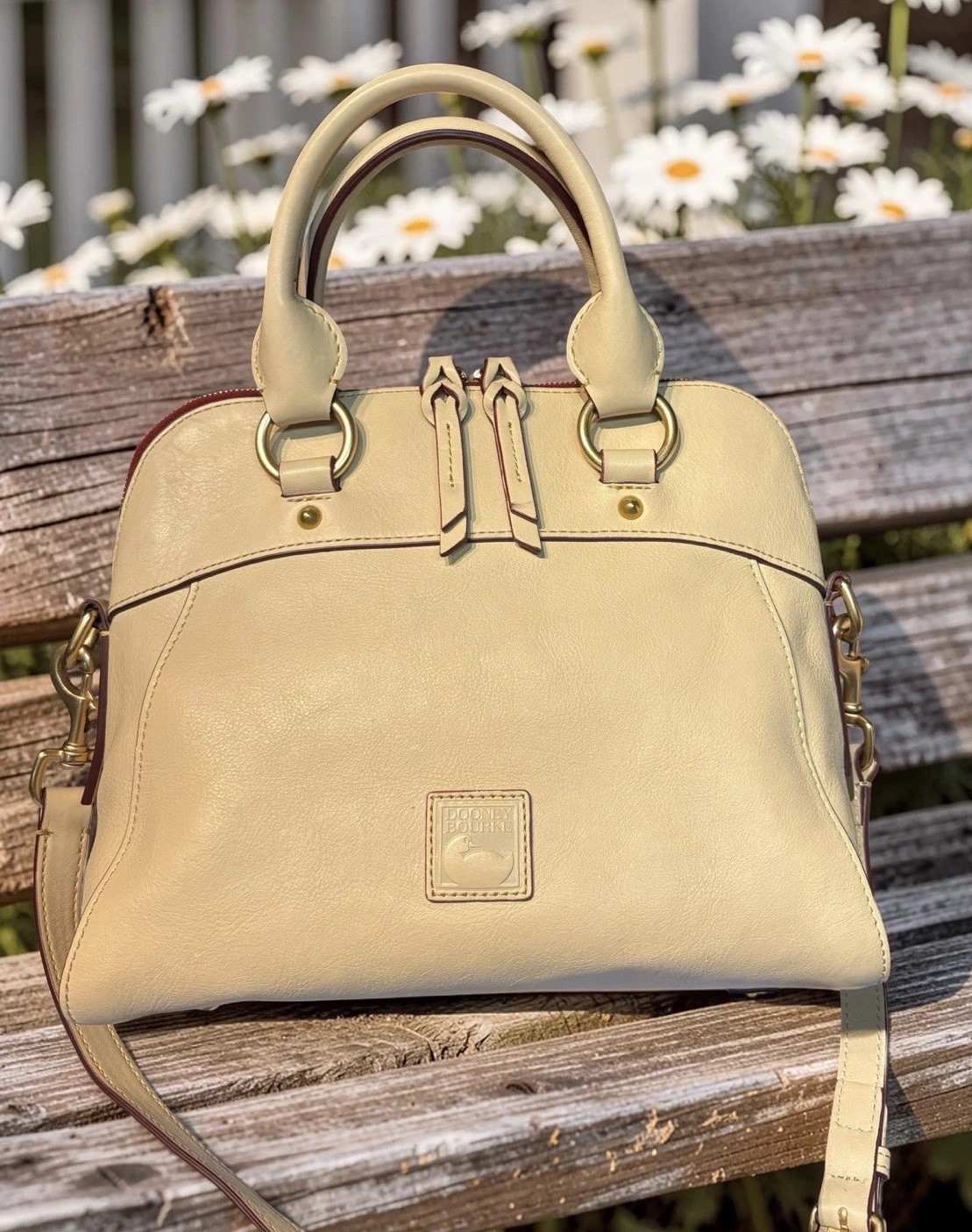 Dooney Bourke Bone Cream Ivory Cameron Florentine Vacchetta Leather Satchel Bag