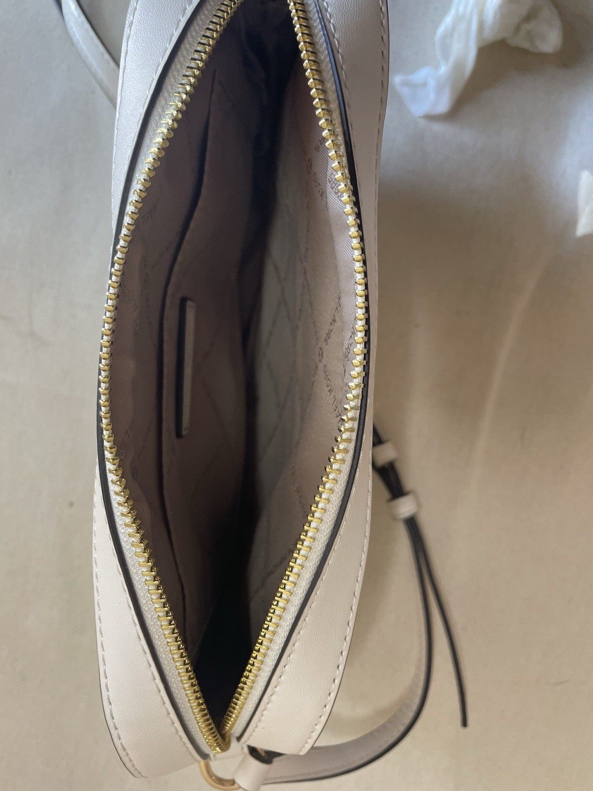 NEW MICHAEL KORS LIGHT CREAM JET SET LARGE LEOPARD PRINT CALF HAIR CROSSBODY BAG
