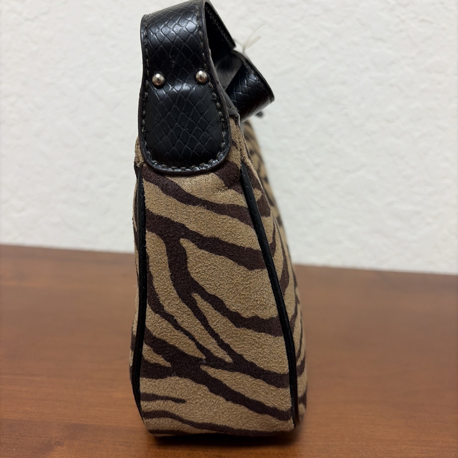 Zebra Crescent Style Purse/Stella Handbag By Jaclyn Smith NWT Brown/Black