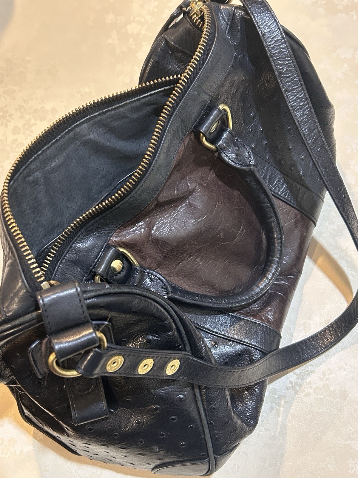 Women’s Black/Brown Satchel Top Handle Bag Zip Detachable Strap Gold Hardware