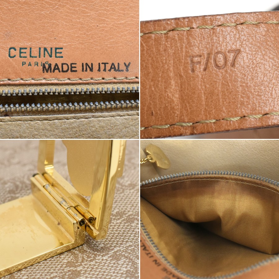 Auth CELINE Macadam Triomphe Shoulder Bag Shoulder Bag Beige PVC b31 T00X