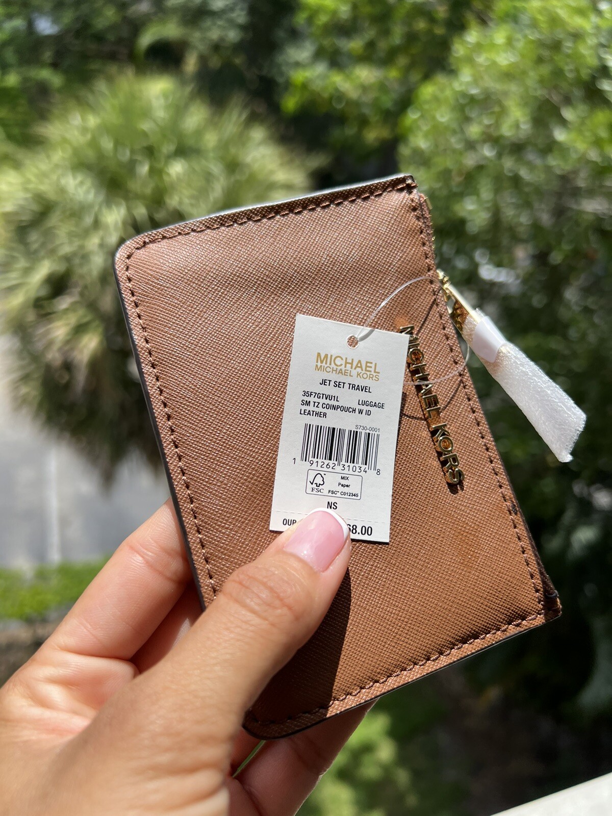 Michael Kors Jet Set Travel Small Leather Top Zip Coin Pouch Luggage/Gold Tone