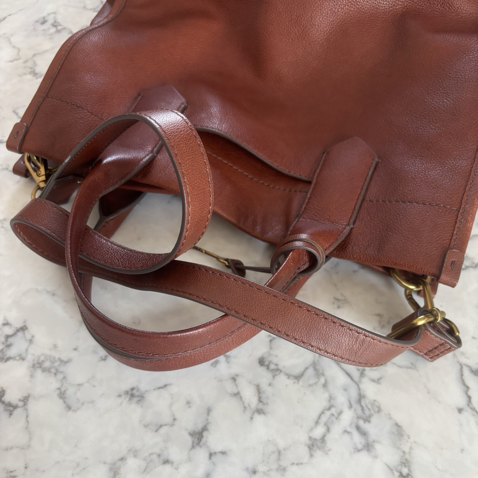 FOSSIL Medium Brown Leather KYLER TOTE BAG SATCHEL PURSE Shoulder or Top Handles