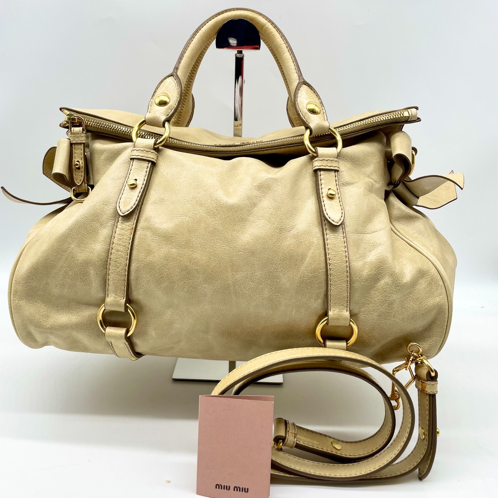 Miu Miu Vitello Lux 2way Handbag Leather Ribbon bow Shoulder Bag 26 Y2K Auth