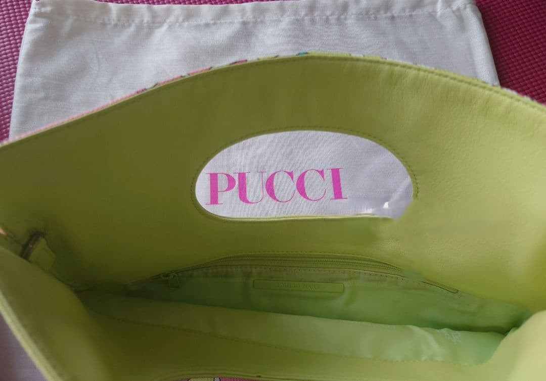 Pucci Pink Green Floral Tote Bag Lined Interior w/ Strap Tag 14.6×11.8in
