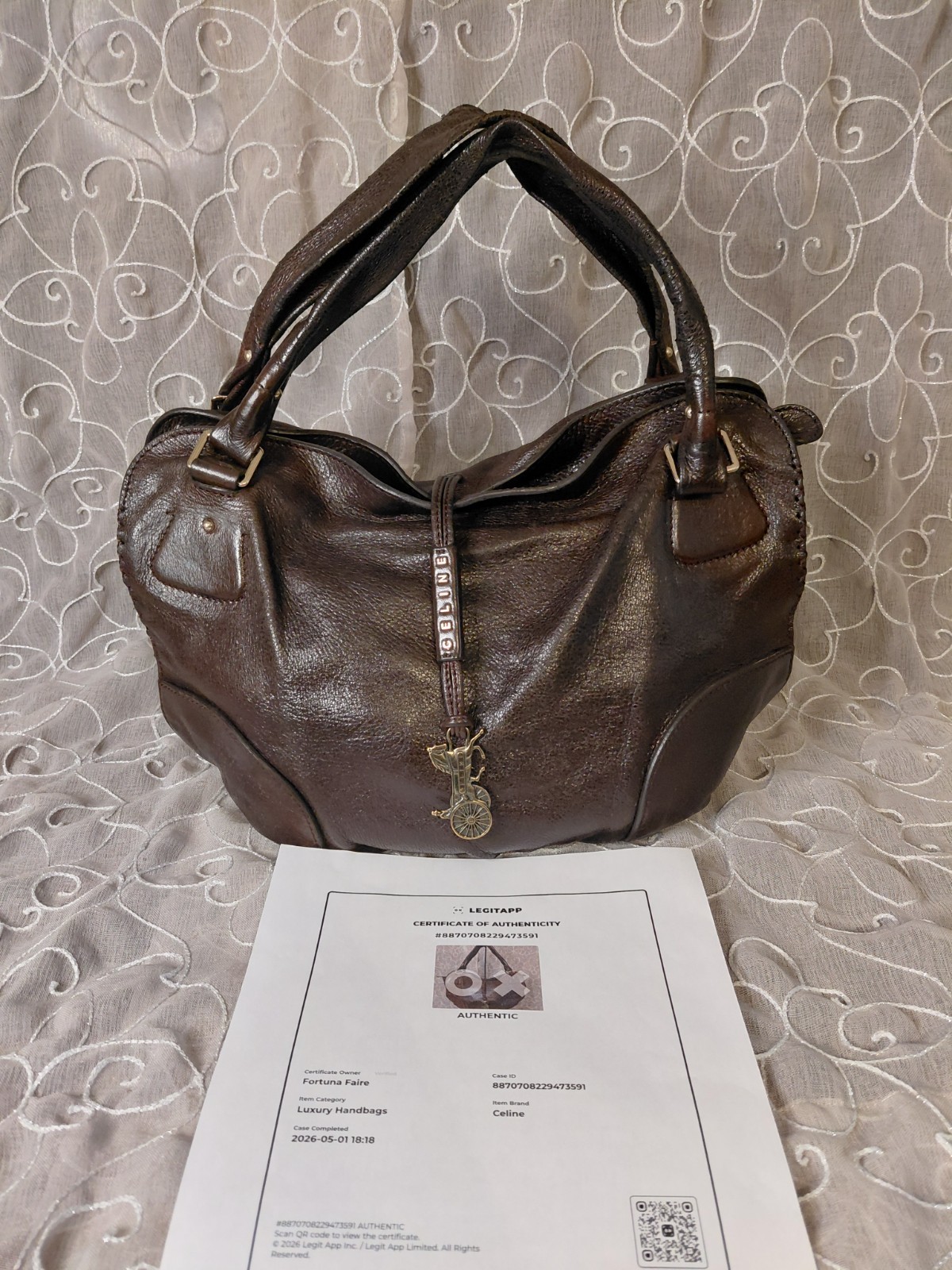 Celine Bittersweet Textured Brown Leather Large Hobo Shoulder Bag
