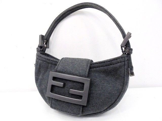 Fendi Mini Croissant Mini Bag Pouch Wool Gray Top Handle Small 15cm Authentic