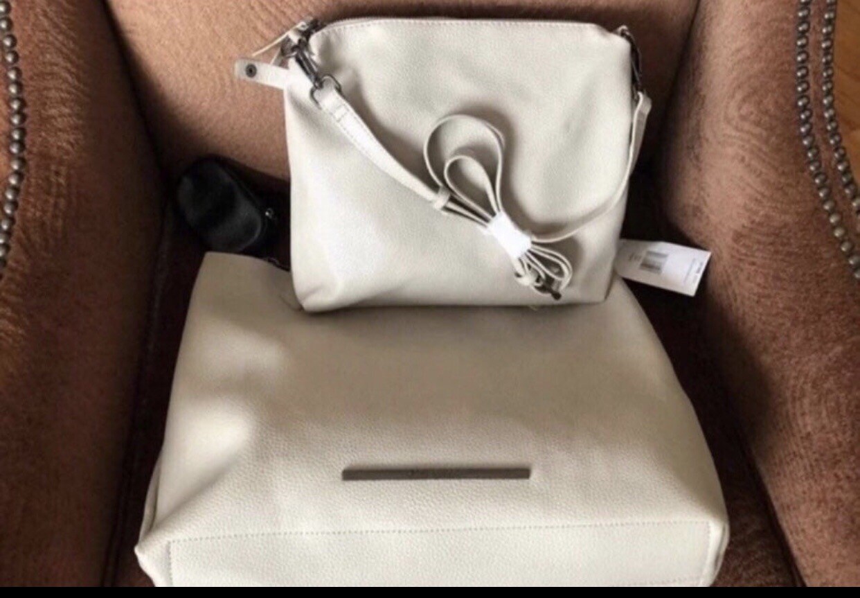 New 3pc Steve Madden Tote Shoulder Bag Crossbody Ear Bud Pouch White Putty Beige