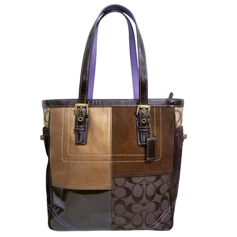 Coach Patchwork Leather Canvas Suede Tote Shoulder Handbag