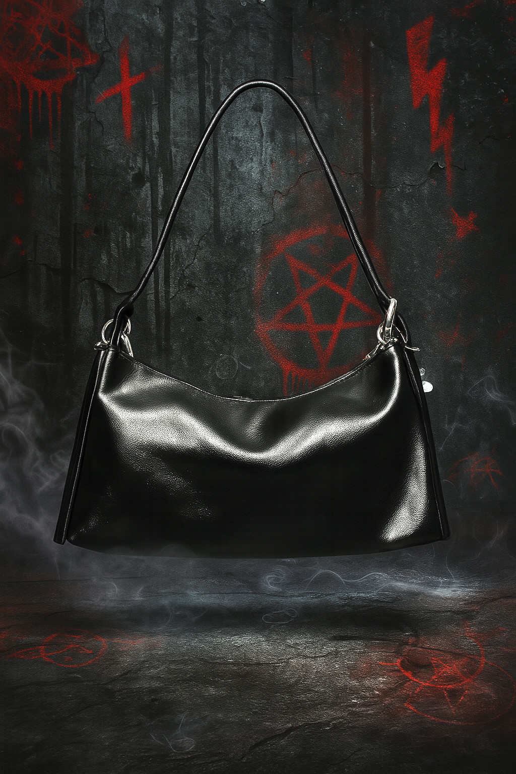 Gothic Punk Studded Shoulder Bag Pearl Chain Charm Black Handbag Women