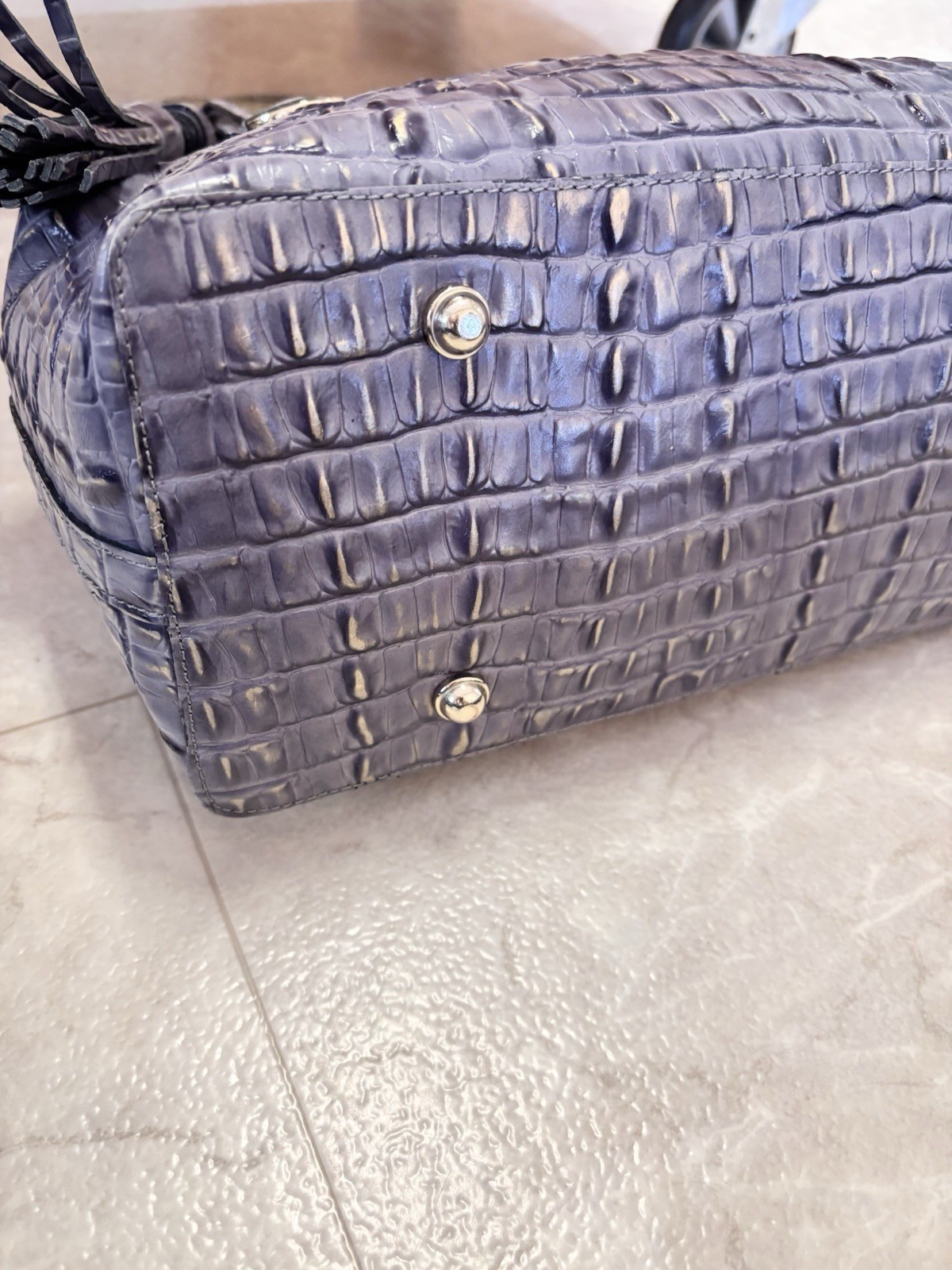 Brahmin Strada Anytime Expandable Tote Gray Croc Pattern Leather 14 X 10 X 6