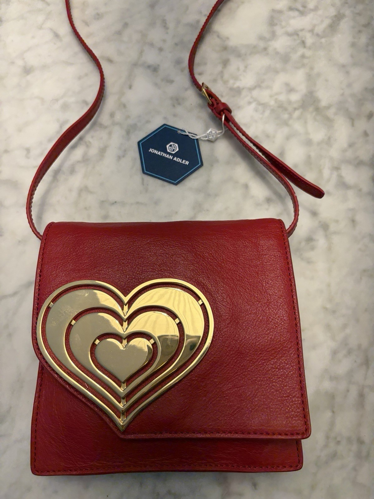 Jonathan Adler Vera Small Red Heart Crossbody Bag Gold Hardware Magnetic Closure