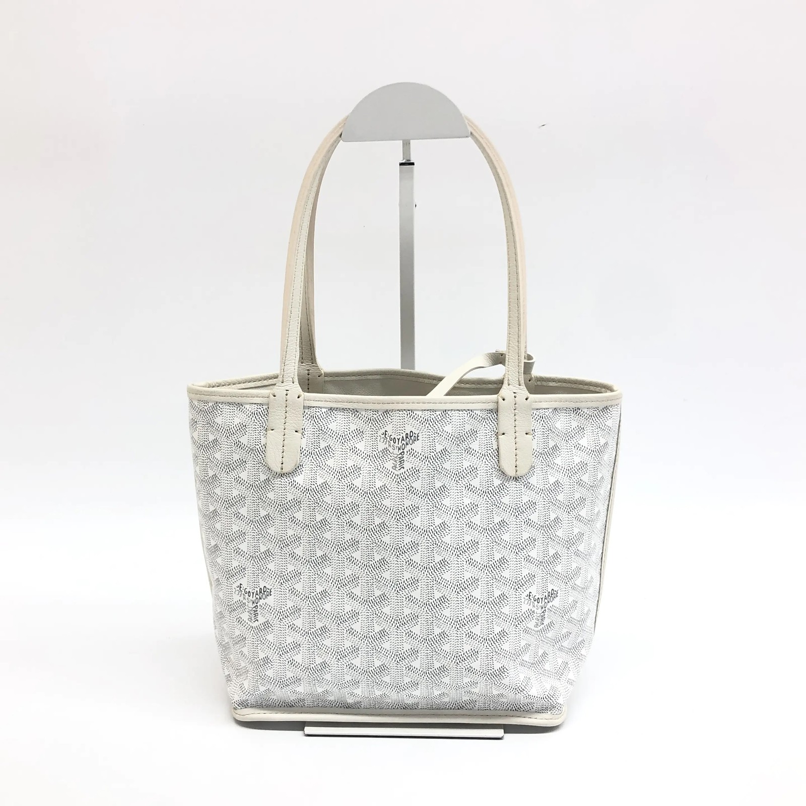 Goyard Anjou Mini White Goyardine Canvas Leather Reversible Tote Pouch Bag