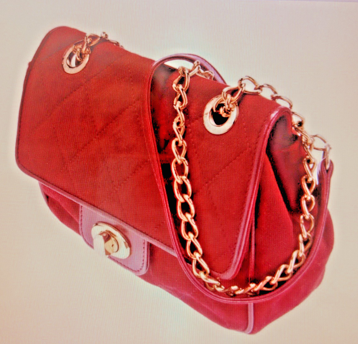 Escada Shoulder Bag ~ Red Suede Bag Gold Tone Hardware ~ Leather Trim Chain Link