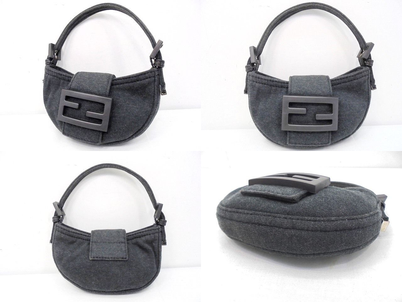 Fendi Mini Croissant Mini Bag Pouch Wool Gray Top Handle Small 15cm Authentic