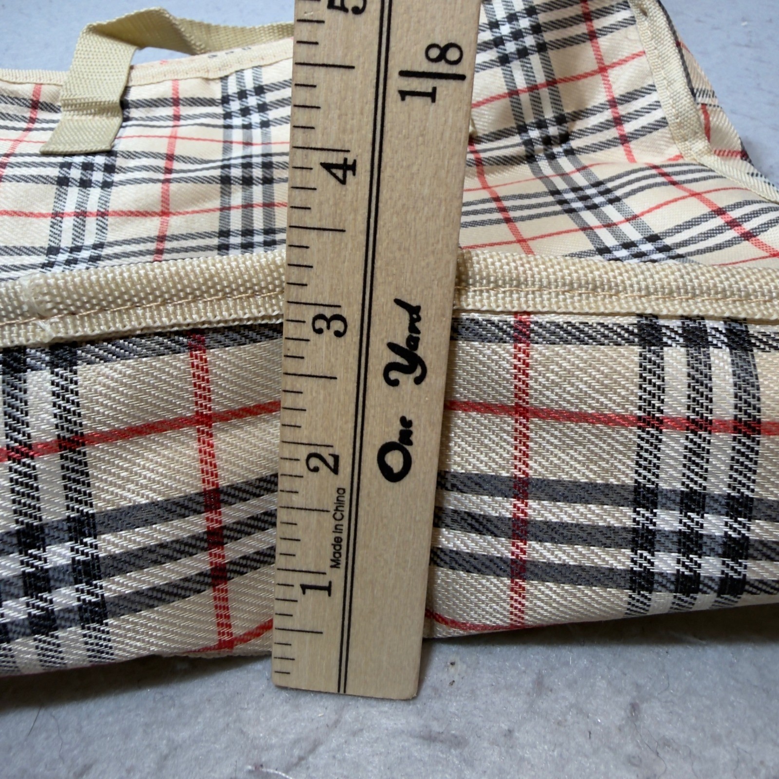 Vintage Style Plaid Check Tote Bag Beige Red Black Zippered Handbag Utility