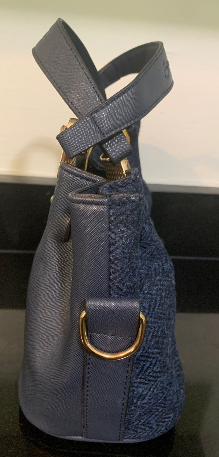 NWOT Harris Tweed Medium Blue Wool Crossbody Shoulder Bag Purse