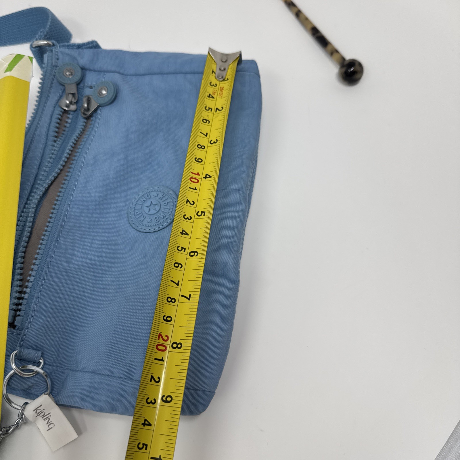 KIPLING Diane Light Blue Nylon Crossbody Bag Monkey Keychain 4 Compartments