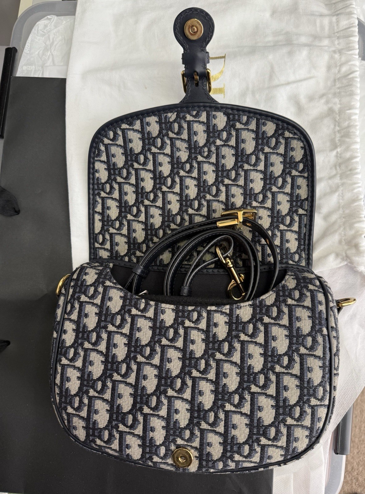 Christian Dior Monogram Bobby Bag Blue Dior Oblique Jacquard w/ Buckle Strap