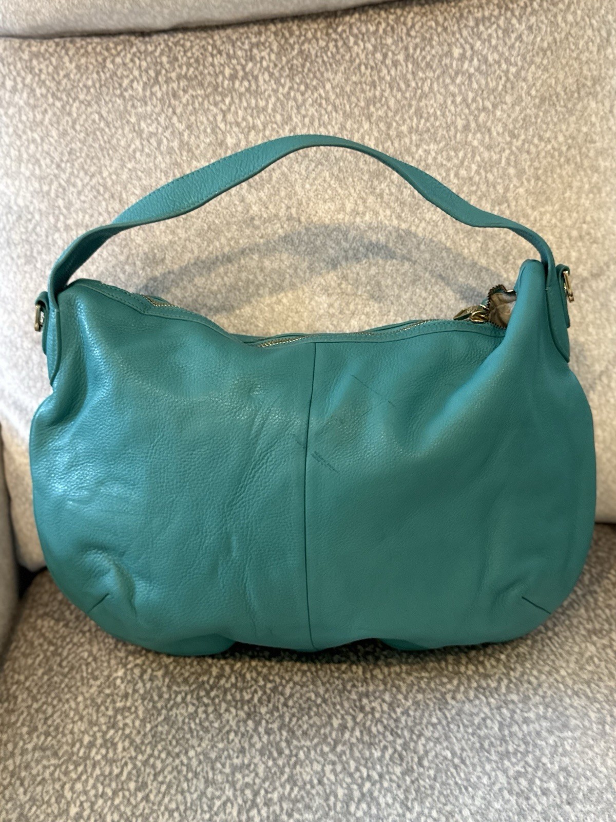 Tory Burch Amanda Teal Leather Flat Hobo Bag Excellent Condition No Strap
