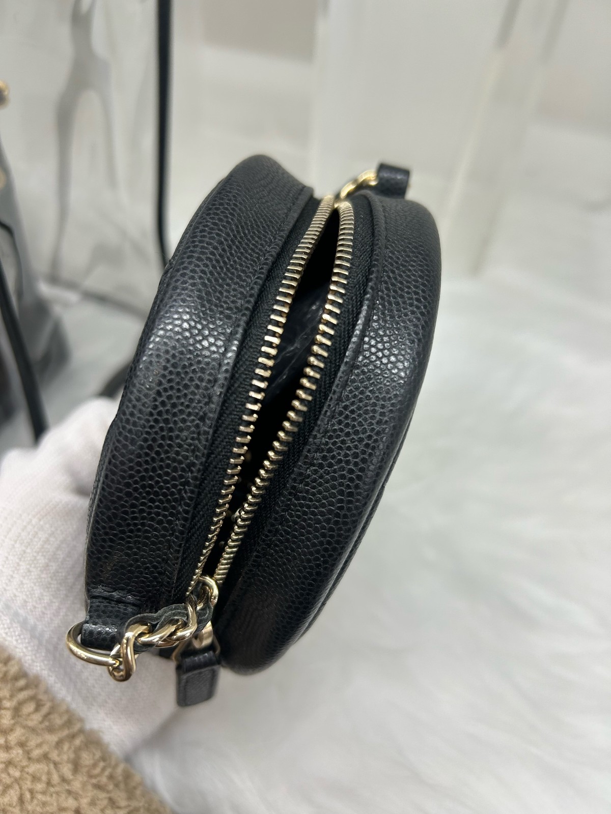 Chanel Caviar Quilted Mini Round Bag Black Grained Leather Crossbody Duty Paid