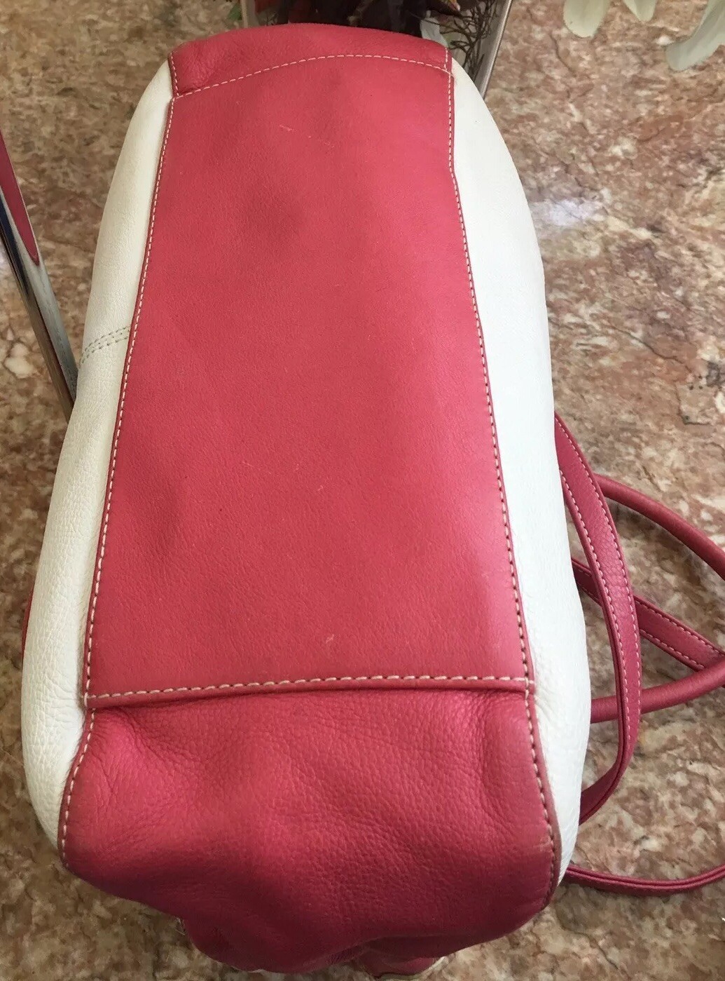 VALERIE STEVENS IVORY PINK MEDIUM GENUINE LEATHER SATCHEL TOTE SHOULDER BAG EUC