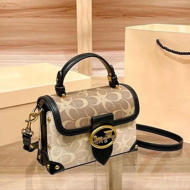 Women Mini Crossbody Satchel Bag PVC Geometric Contrast Color Box Handbag