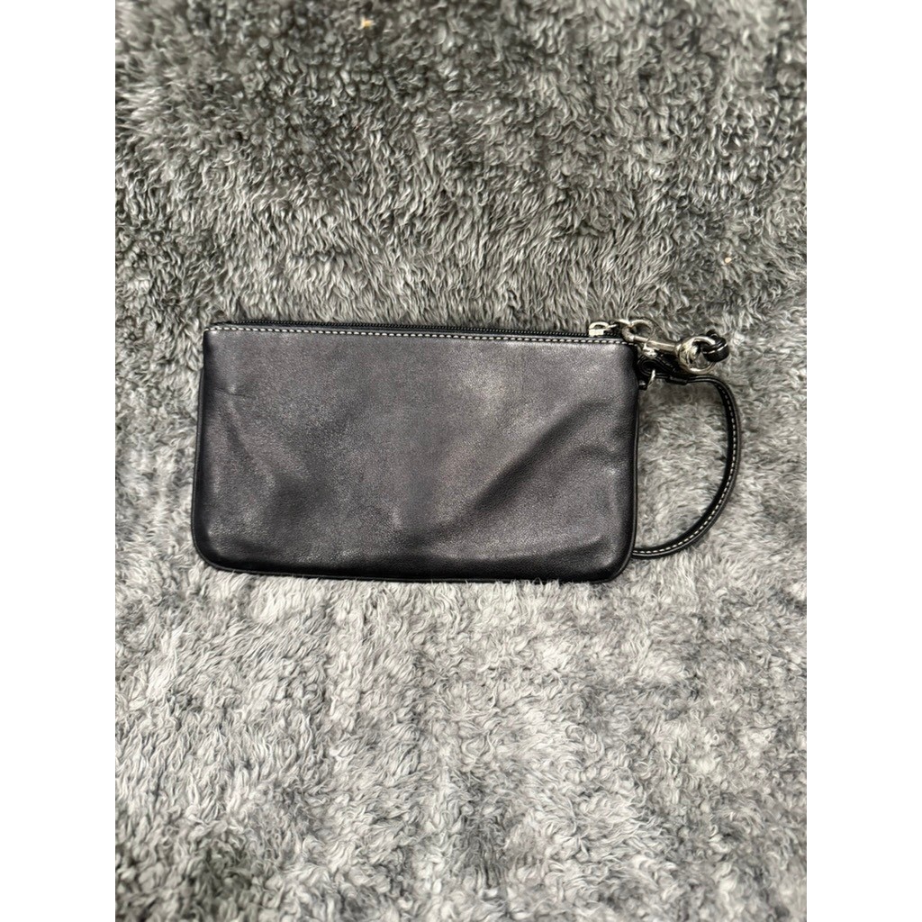 Black Leather Wristlet Clutch Mini Y2K Buckle Zip Pocket Shoulder Bag