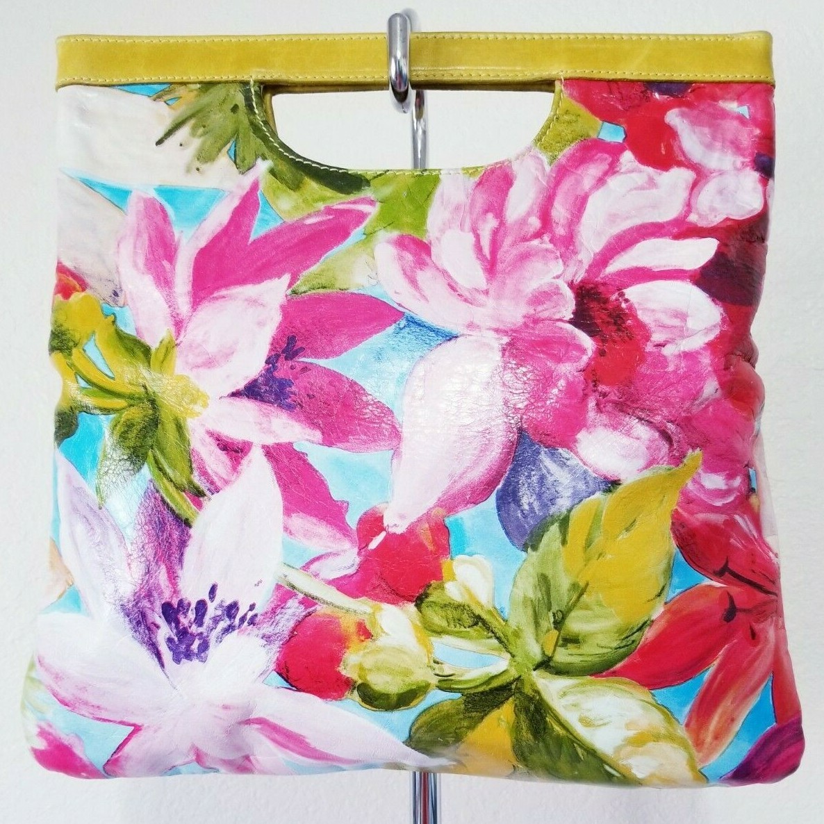 MAURIZIO TAIUTI SPRING FLORAL Leather CLUTCH TOTE HANDBAG MADE IN ITALY Bucket