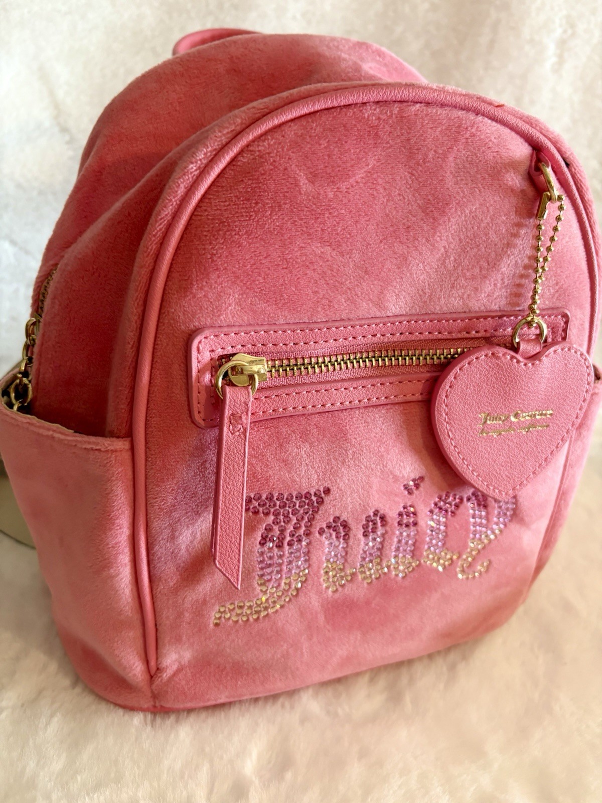 NWOT viral Juicy Couture Velvet Pink Lemonade Rainbow Juicy Mini backpack Bling