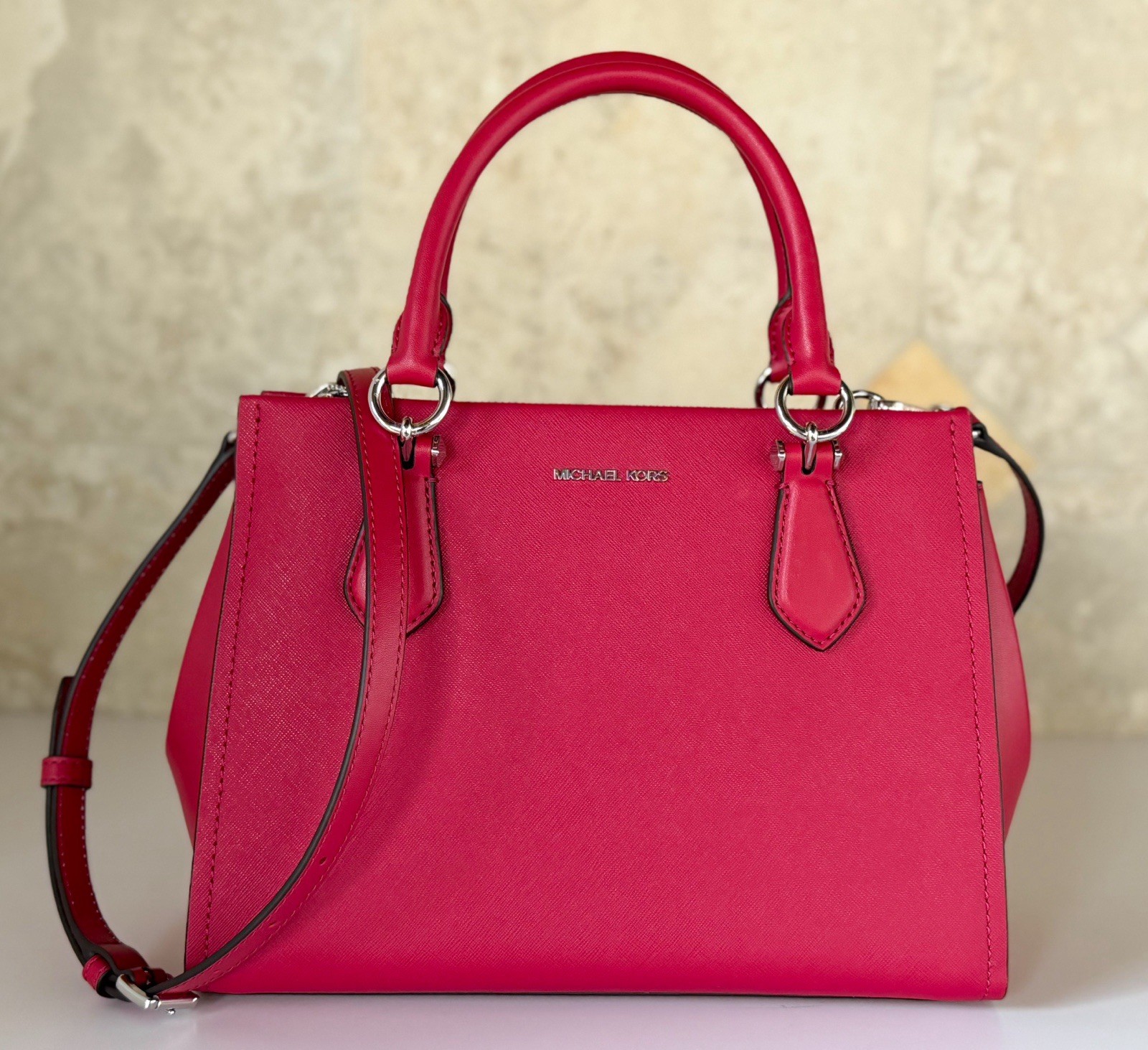 Michael Kors Marilyn Medium Satchel Shoulder Crossbody Bag Dark Raspberry