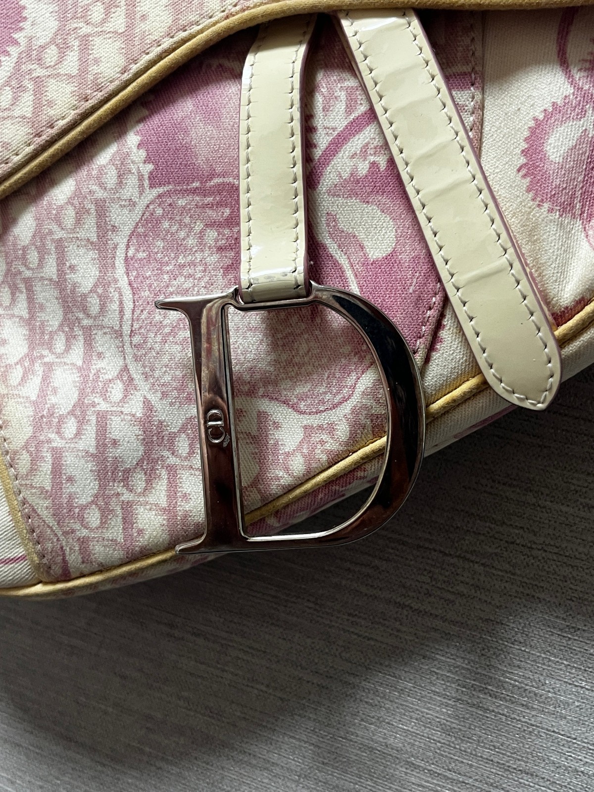 Christian Dior Saddle Bag Semi Shoulder White and Pink Canvas Girly
