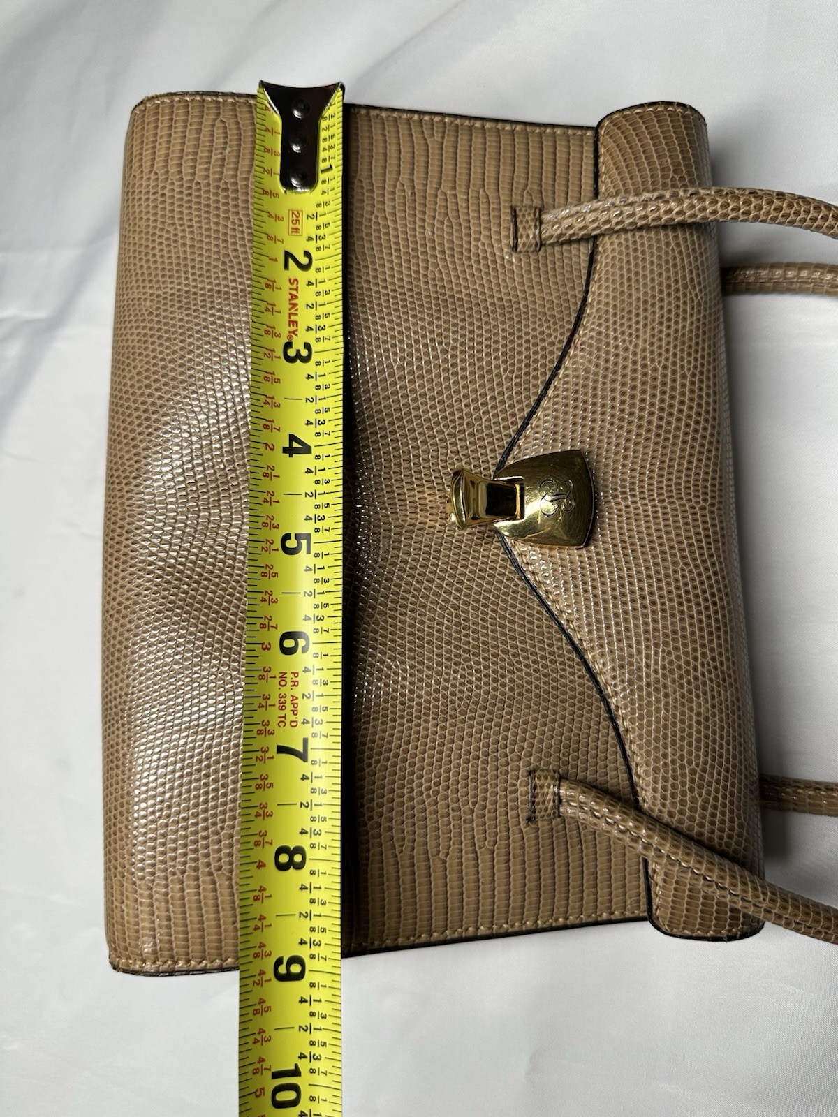 Vantage Judith Leiber Beige Lizard Skin Double Handle Bag Purse