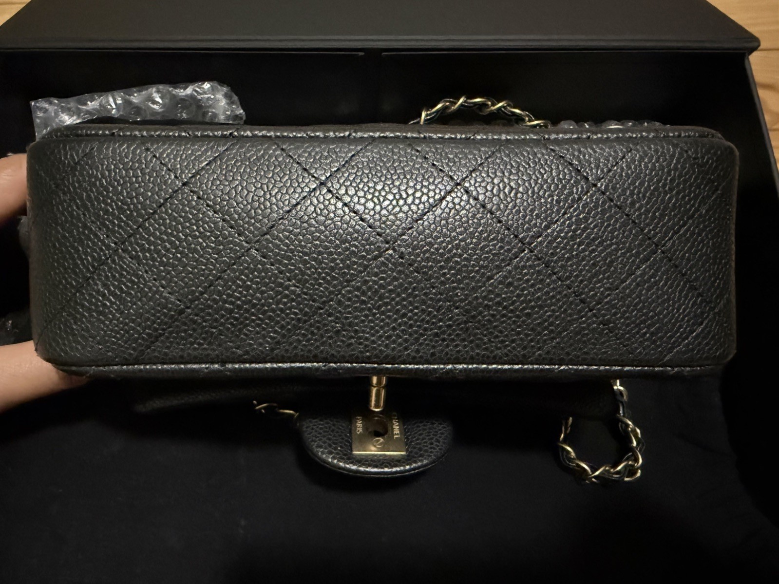 CHANEL Mini Rectangular Classic Flap Bag Black Caviar With Gold Hardware