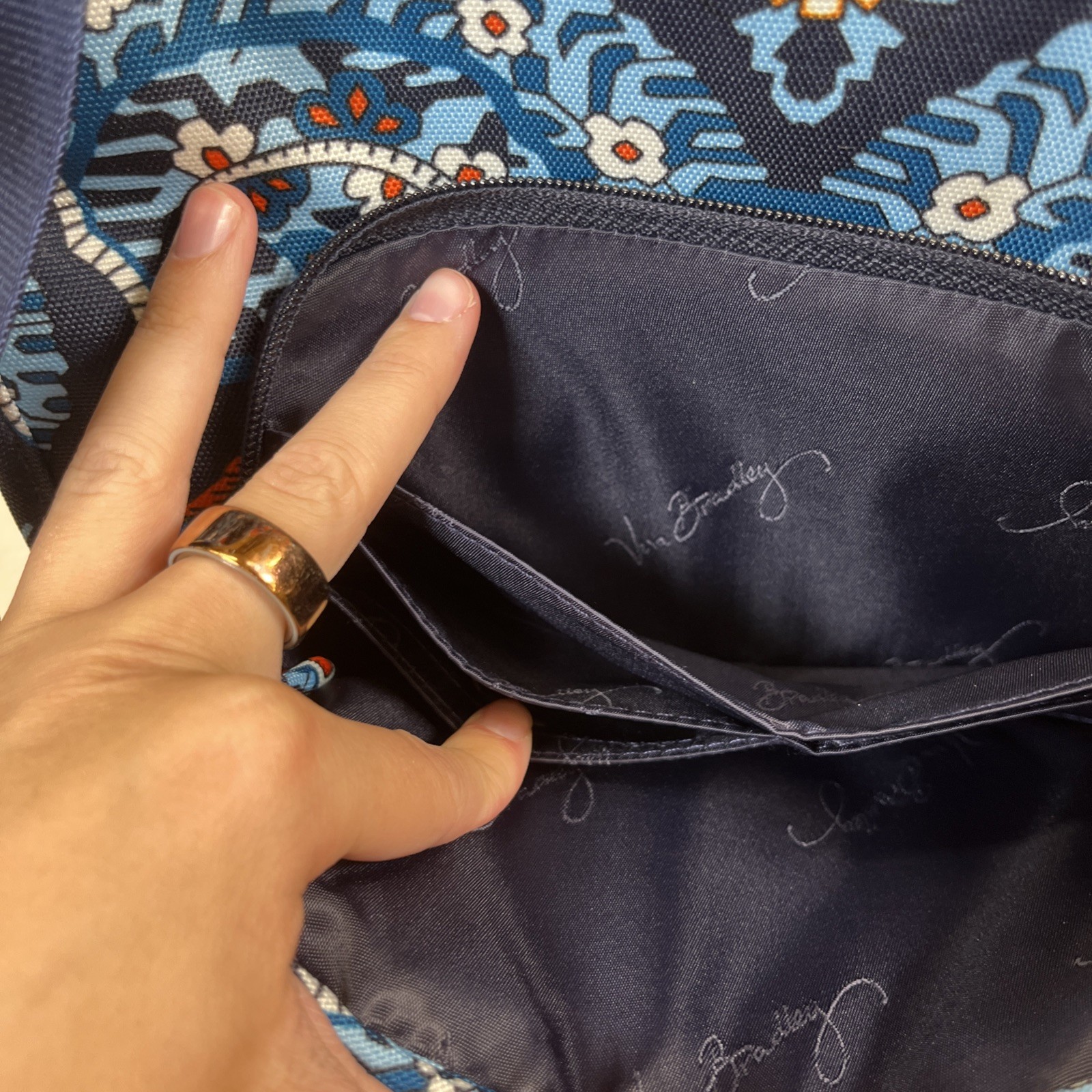 Vera Bradley Essential Nylon Messenger Navy Blue Orange Crossbody Shoulder Bag
