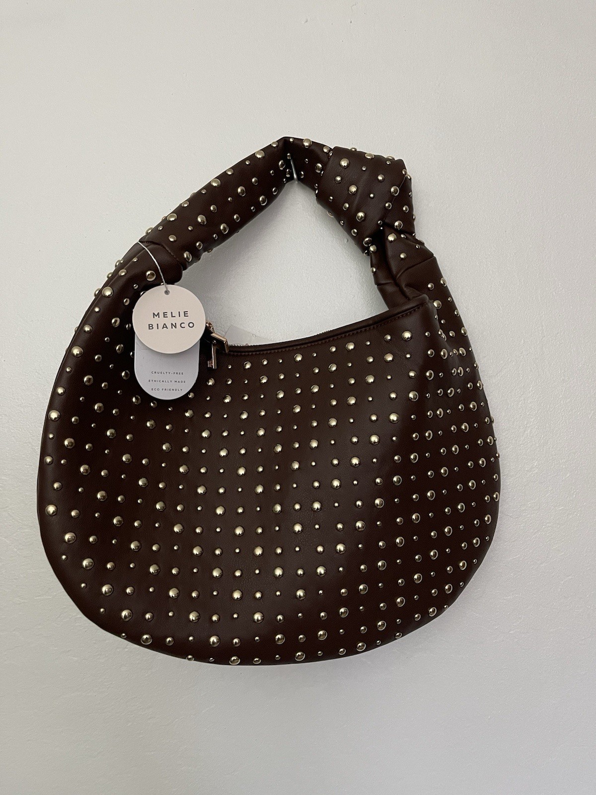 Melie Bianco Brigette Studded Vegan Handbag Purse Chocolate NWT