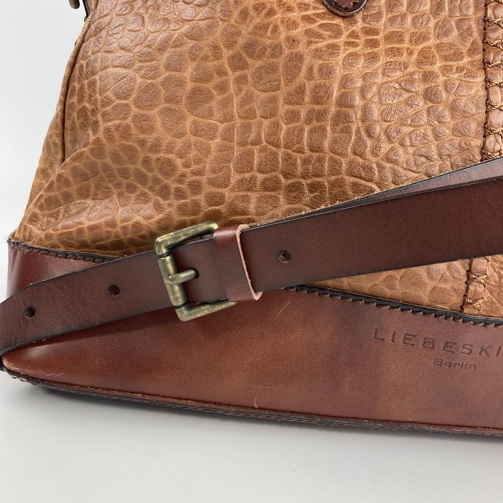 Liebeskind Berlin Jamina Satchel Bag Tan Brown Textured Bubble Leather Crossbody