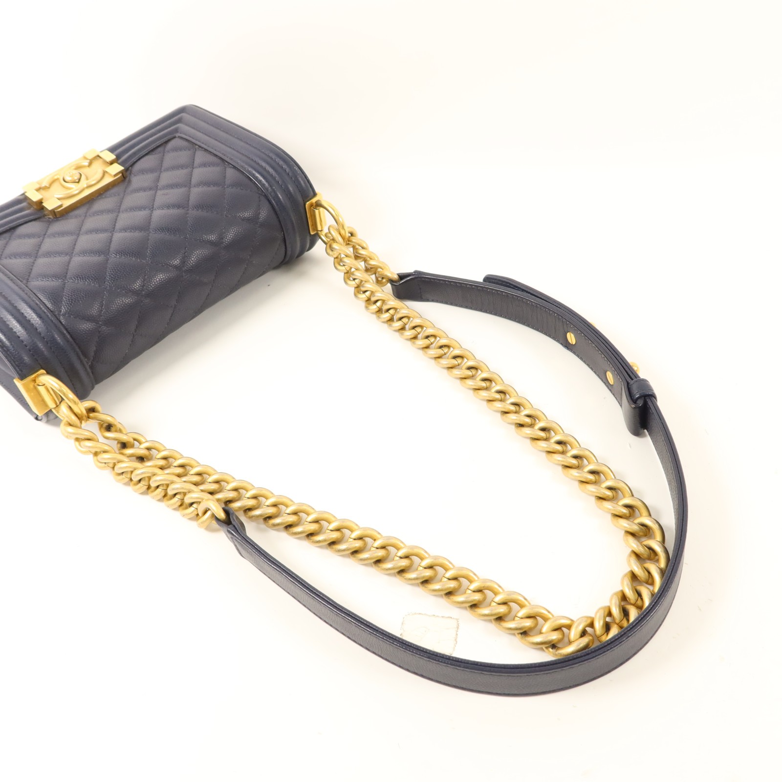 CHANEL CC GHW Boy 20 Chain Shoulder Bag A67085 Calfskin Leather Navy