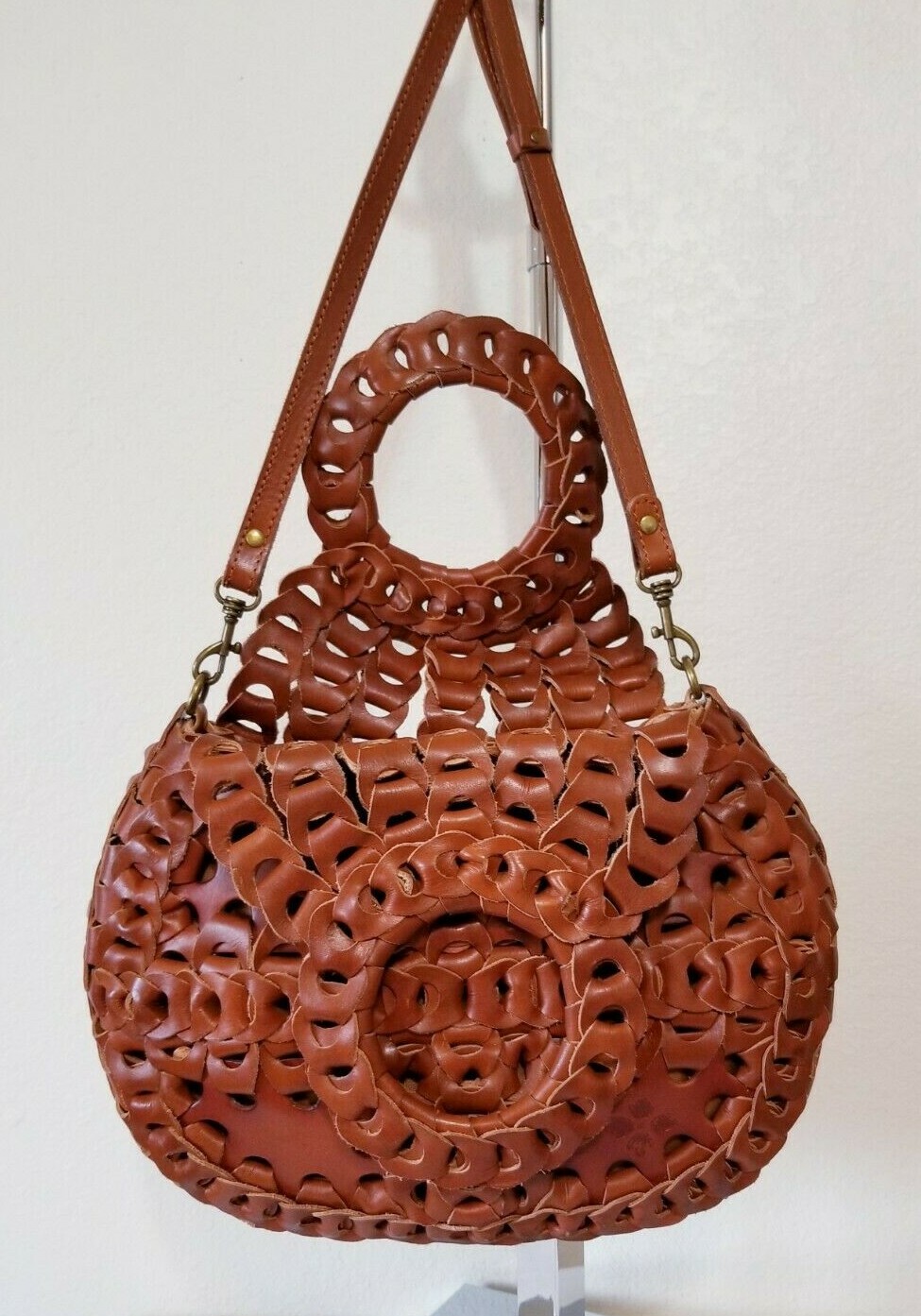 PATRICIA NASH TAN TICCI Chain Link GENUINE ITALIAN LEATHER CROSSBODY HANDBAG