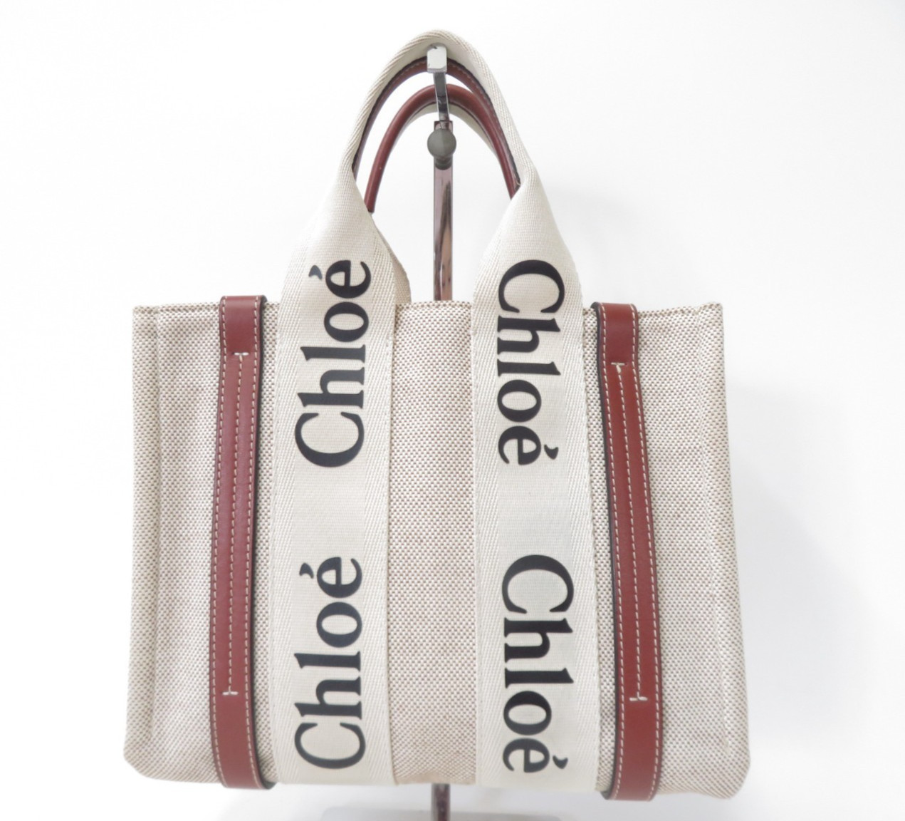 Authentic CHLOE Woody Small Canvas Handbag Bag I#53550