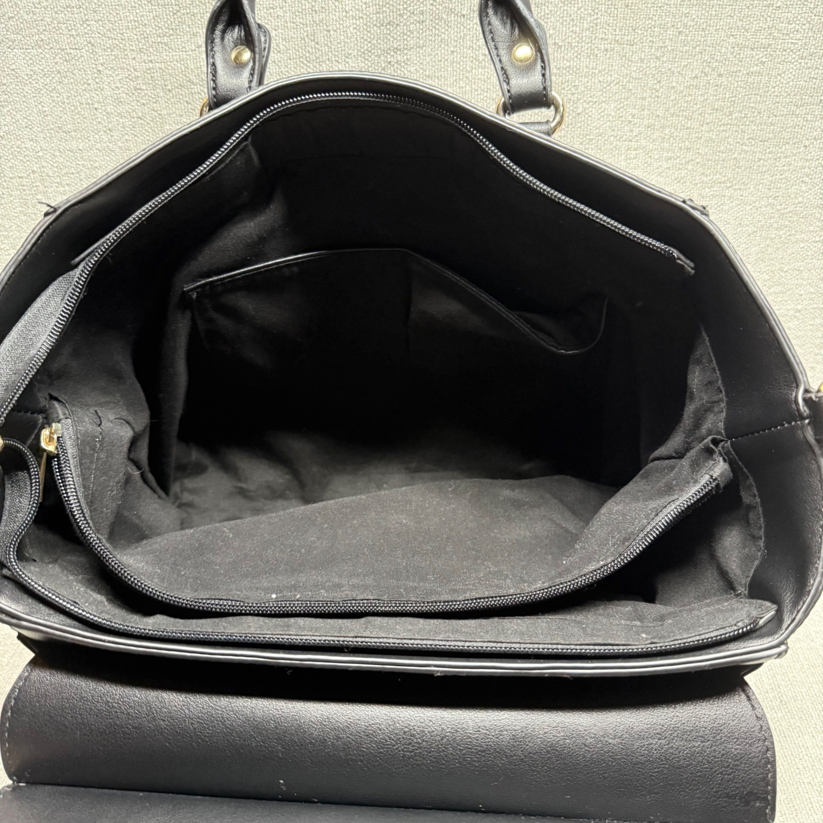 Black Faux Leather Satchel Handbag Large Tote Purse Gold Hardware Edgy Workwear