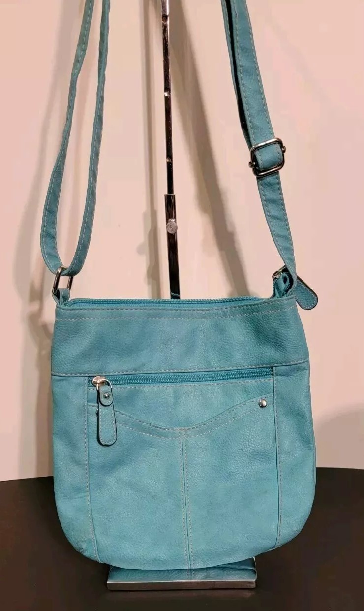 Croft & Barrow Teal Crossbody Shoulder Bag Pebbled Man Made Adjustable Strap