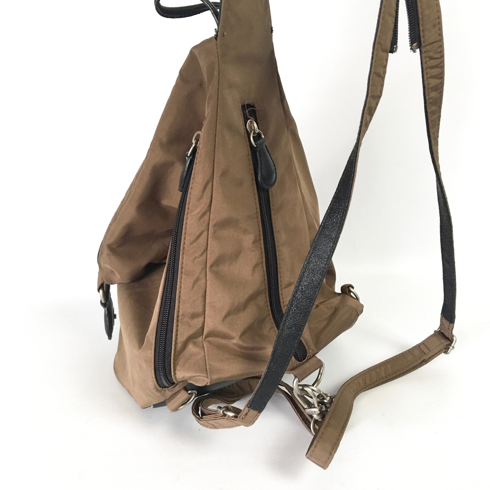AmeriBag Sling Bag Brown Nylon Crossbody Black Trim Healthy Backpack Purse