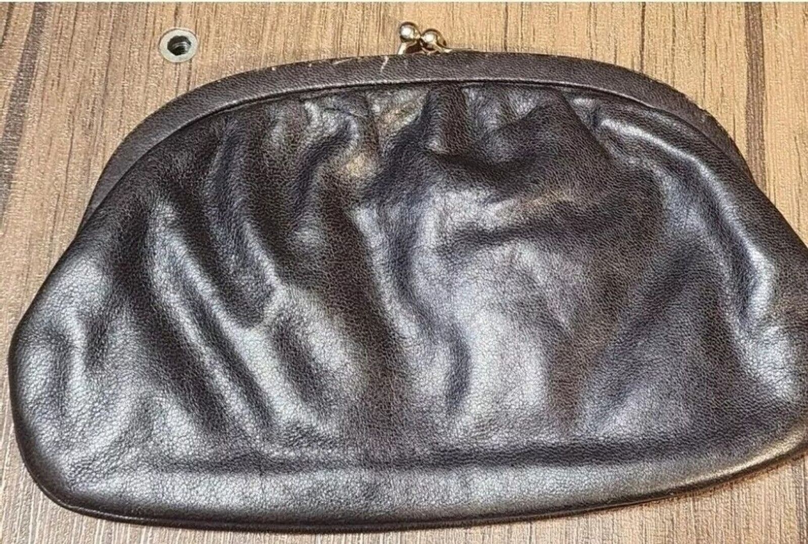 Vintage Blue Coin Purse Kiss Lock Wallet Change Purse w/ Bottom Zip Pocket