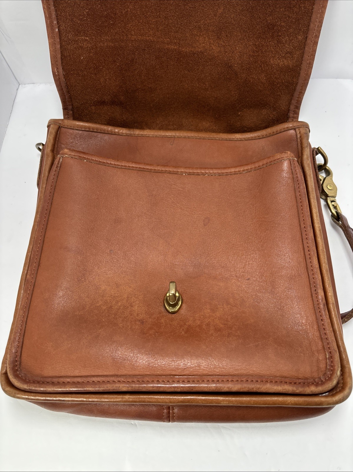 Vintage Coach Station Bag 5130 Brown Leather Turn Lock Crossbody Purse Satchel