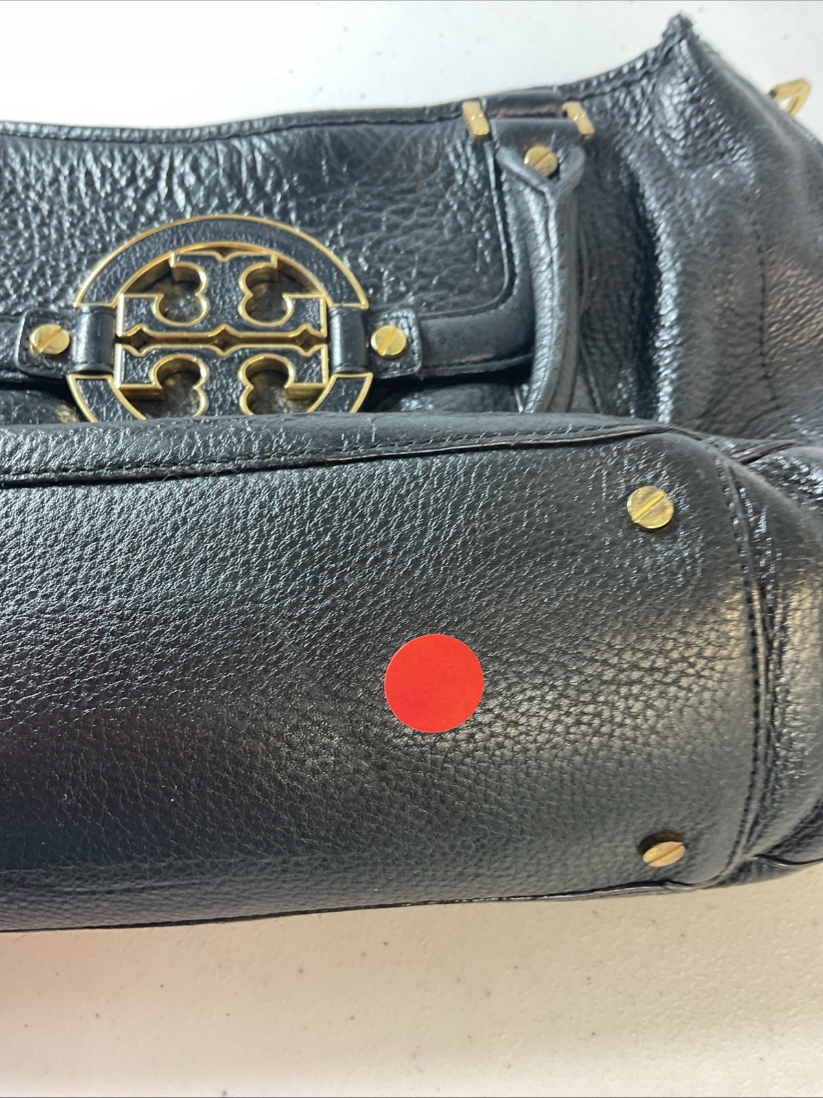 Tory Burch Amanda Hobo Bag Black Pebbled Leather Shoulder Tote LOGO