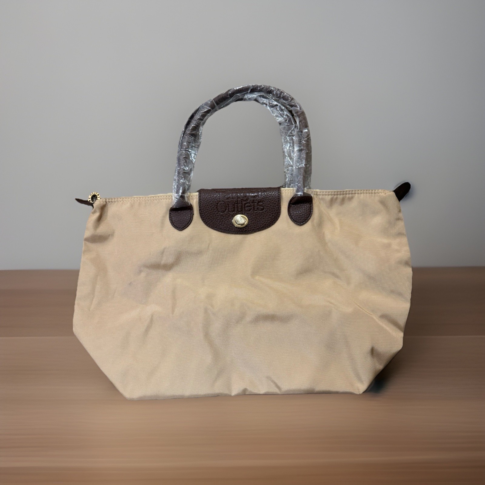 TANGER OUTLET CLUB Turnlock Shopping NEW Tote Bag KHAKI BROWN Tan